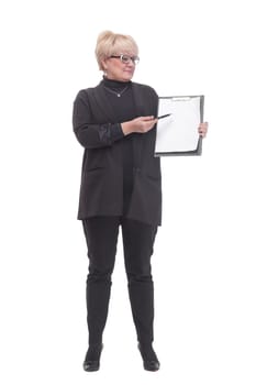in full growth. Executive business woman with clipboard. isolated on a white background.