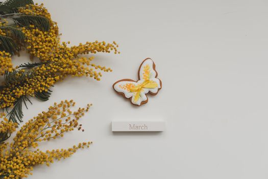Women's Day, March 8, figure eight, gingerbread, flowers. space for text