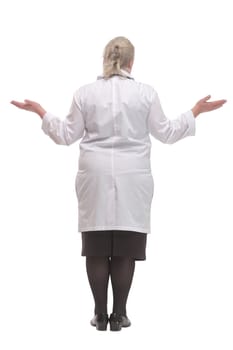 Back view of a female doctor looking at white. Full length shot
