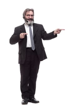 in full growth. business man with a headset. isolated on a white background