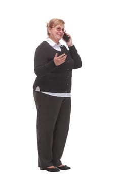 Portrait of smiling business woman phone talking , isolated on white background