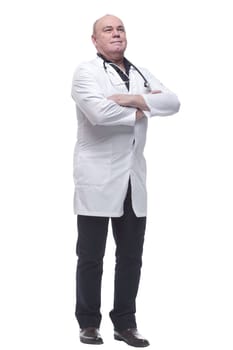 in full growth. a male doctor with a stethoscope. isolated on a white background