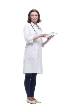 female doctor with a digital tablet. isolated on a white background.