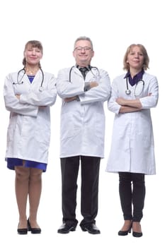 Medical team wearing white coat looking at camera, smiling