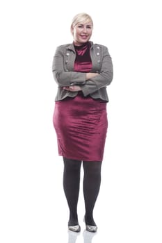 full- length .confident modern woman looking at the camera. isolated on a white background.