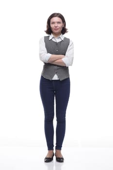 full-length. Mature woman in casual clothes. isolated on a white background.