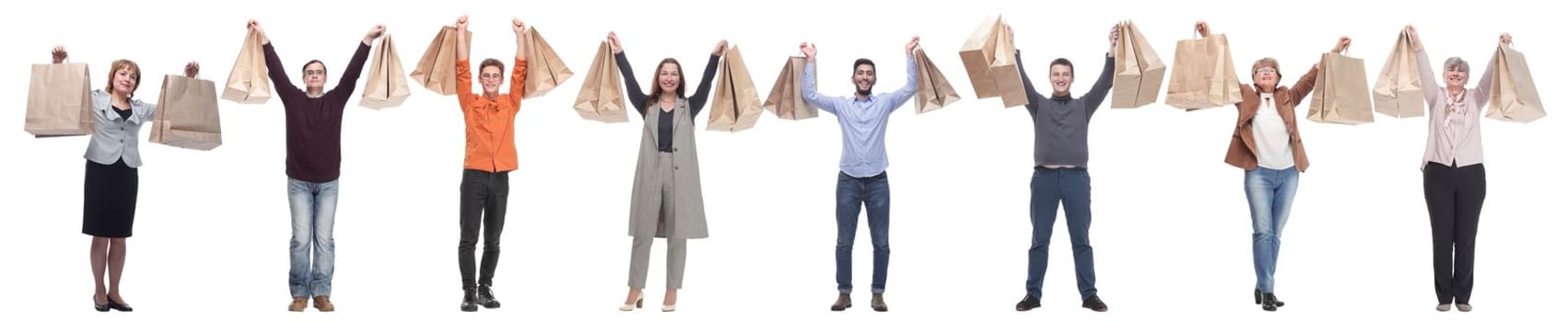 collage of shoppers holding shopping bags high