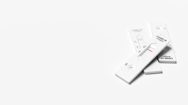 Covid rapid antigen nasal test. Self test at home or at corona test station. 3d illustration