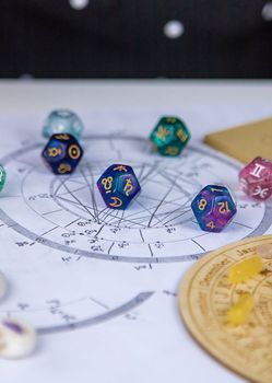 Numerology numbers on the table astrology. Selective focus. old.