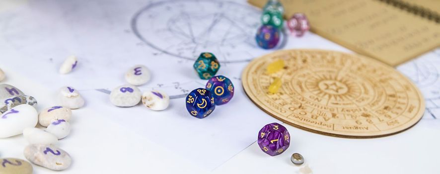 Numerology numbers on the table astrology. Selective focus. old.