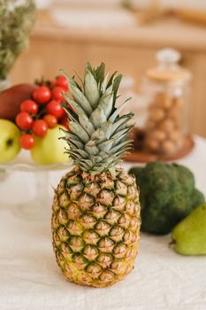 close-up of vegetables, fruits on the kitchen table. cooking. Balanced nutrition.