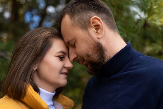 close-up portrait of middle-aged man and woman in love.