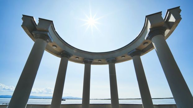 White rotundas in the city of Khabarovsk near the waterfront