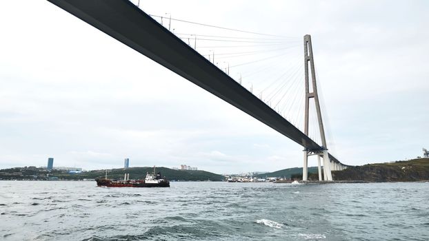 Vladivotok bridge. View from the moving ferry