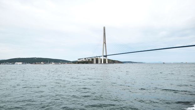 Vladivotok bridge. View from the moving ferry