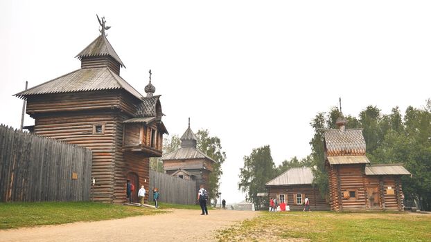 Irkutsk architectural and ethnographic Museum Taltsy . The Spasskaya (Saviour tower) iof Ilimsk stockaded town, 1667, the selo of Taltsy, Irkutsk oblast, Russia