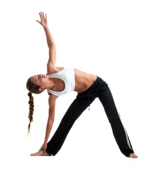 pretty Young woman with perfect body posing in fitness costume isolated