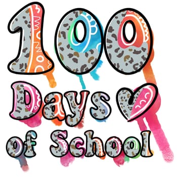 100 days of school, Leopard with Watercolor , T-Shirt Design.