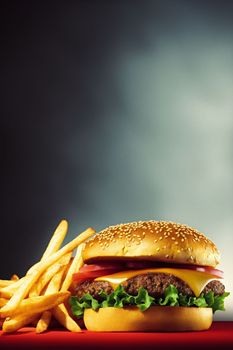 Fresh made Cheeseburger with french fries on the side