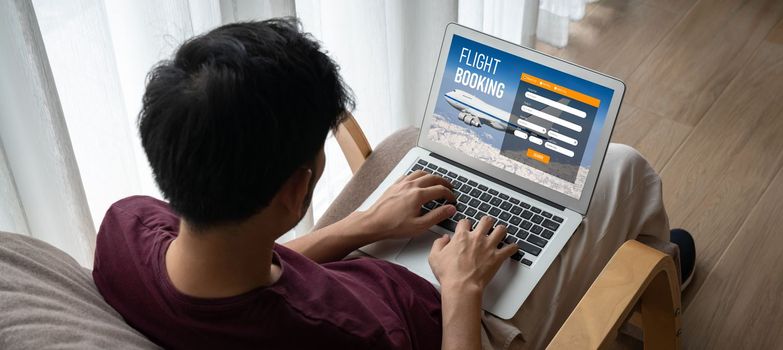 Online flight booking website provide modish reservation system . Travel technology concept .