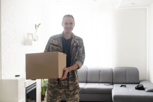 military man with a box.