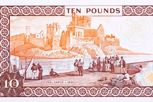 Peel Castle from Isle of Man money - Pounds