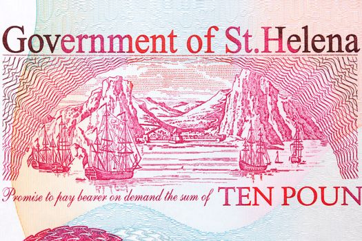 Historic harbor view from Saint Helena money - Pounds