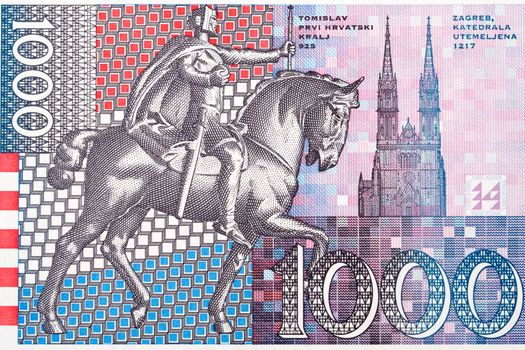 Statue of King Tomislav and the Zagreb Cathedral from Croatian money - Kuna