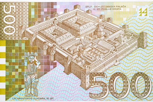 Diocletian's Palace in Split and the motif of Croatian ruler from 11th century from Croatian money