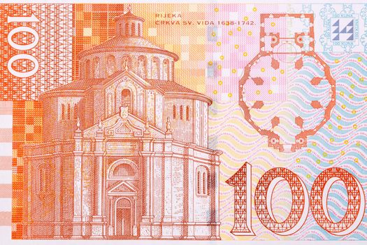 St. Vitus Cathedral in Rijeka and its layout from Croatian money - Kuna