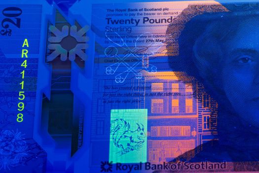 Scottish money - pounds in UV rays