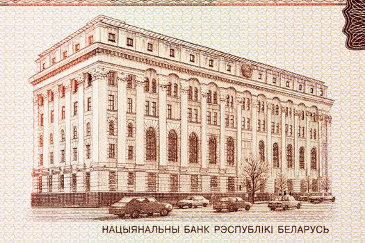 Building of the National Bank of Belarus in Minsk from money