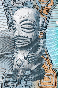Statue of the god Te-Rengo from Cook Islands money