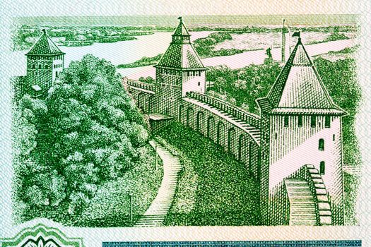 Fortress wall of the Novgorod Kremlin from russian money