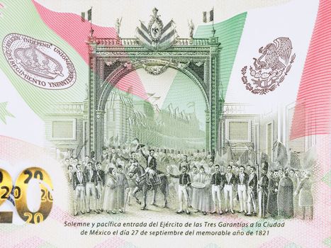  Arrival to Mexico City of the Army of the Triple Guarantee on 27 September 1821 from money