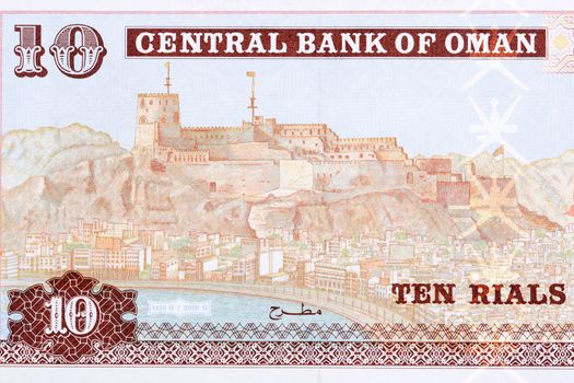 Mutrah Fort and Corniche from Omani money - Rial
