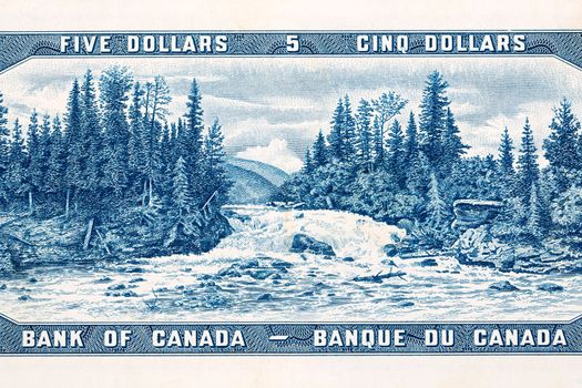 River in the north country from old Canadian money - Dollars