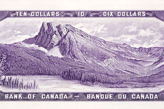 Rocky Mountain scene from old Canadian money - Dollar