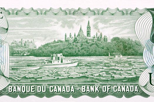 Parliament building as seen from across the Ottawa river from old Canadian money