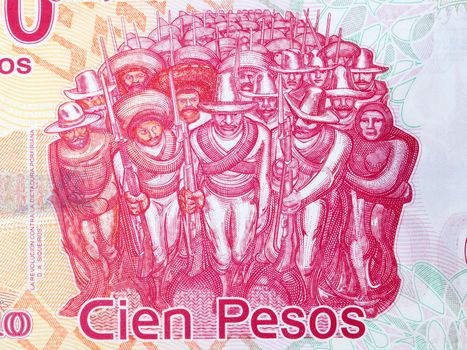 Group of revolutionary soldiers from Mexican money - Pesos