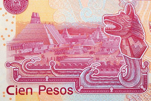 Temple and central square from Mexican money