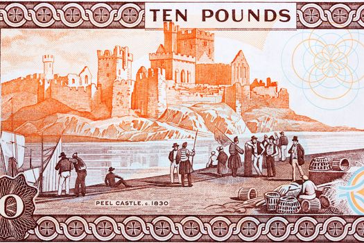 Peel Castle from  Isle of Man money - Pounds
