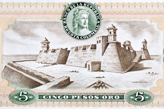 Fortress at Cartagena from old Colombian money - Peso