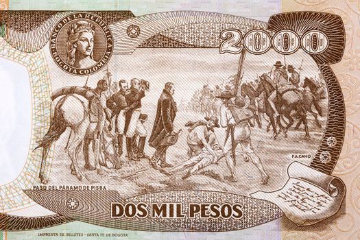 Scene at Paso del Paramo de Pisba from old Colombian money - Pesos
