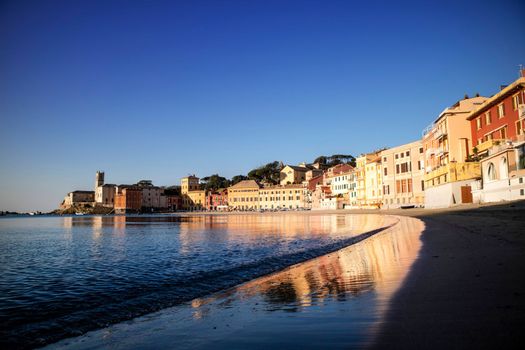 Photographic documentation of the Bay of Silence in Sestri Levante Italy taken at dawn 