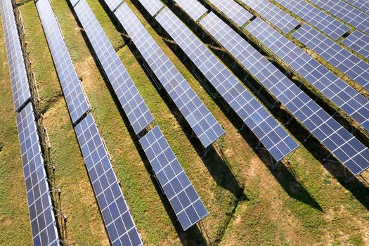 Aerial photographic documentation of a station for the production of electricity from solar panels 