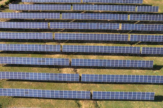 Aerial photographic documentation of a station for the production of electricity from solar panels 