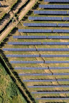 Aerial photographic documentation of a station for the production of electricity from solar panels 