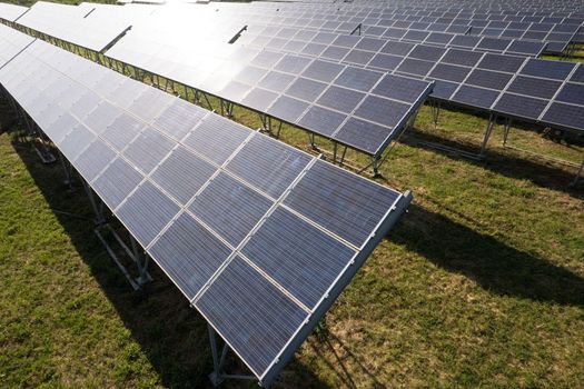 Aerial photographic documentation of a station for the production of electricity from solar panels 