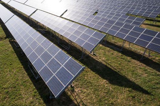 Aerial photographic documentation of a station for the production of electricity from solar panels 